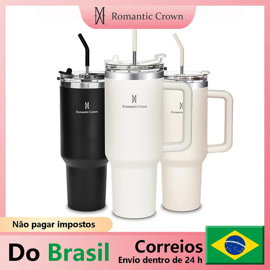 Copo Insulado Romance Crown 304 de Aço Inoxidável com Canudo -BrilhoSutil