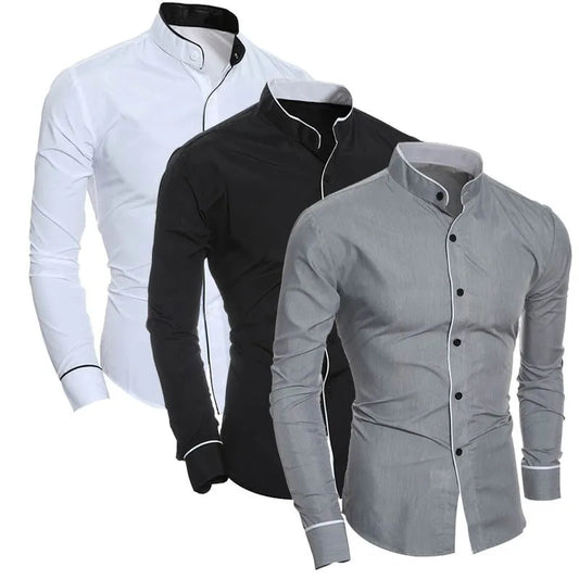 Camisa Masculina de Manga Longa Slim Fit -BrilhoSutil