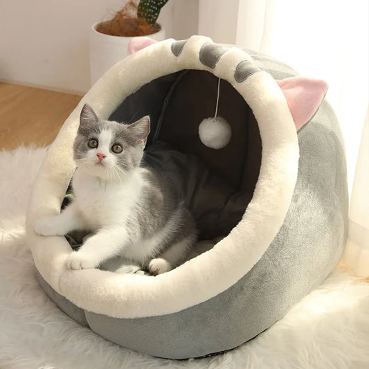 Tenda Caverna para Animais de Estimação para Gatos e Pequenos Cães, Cama Auto-Aquecida para Gatos, Cabana para Animais de Estimação, Cama Confortável para Dormir, Dobrável, Removível e Lavável